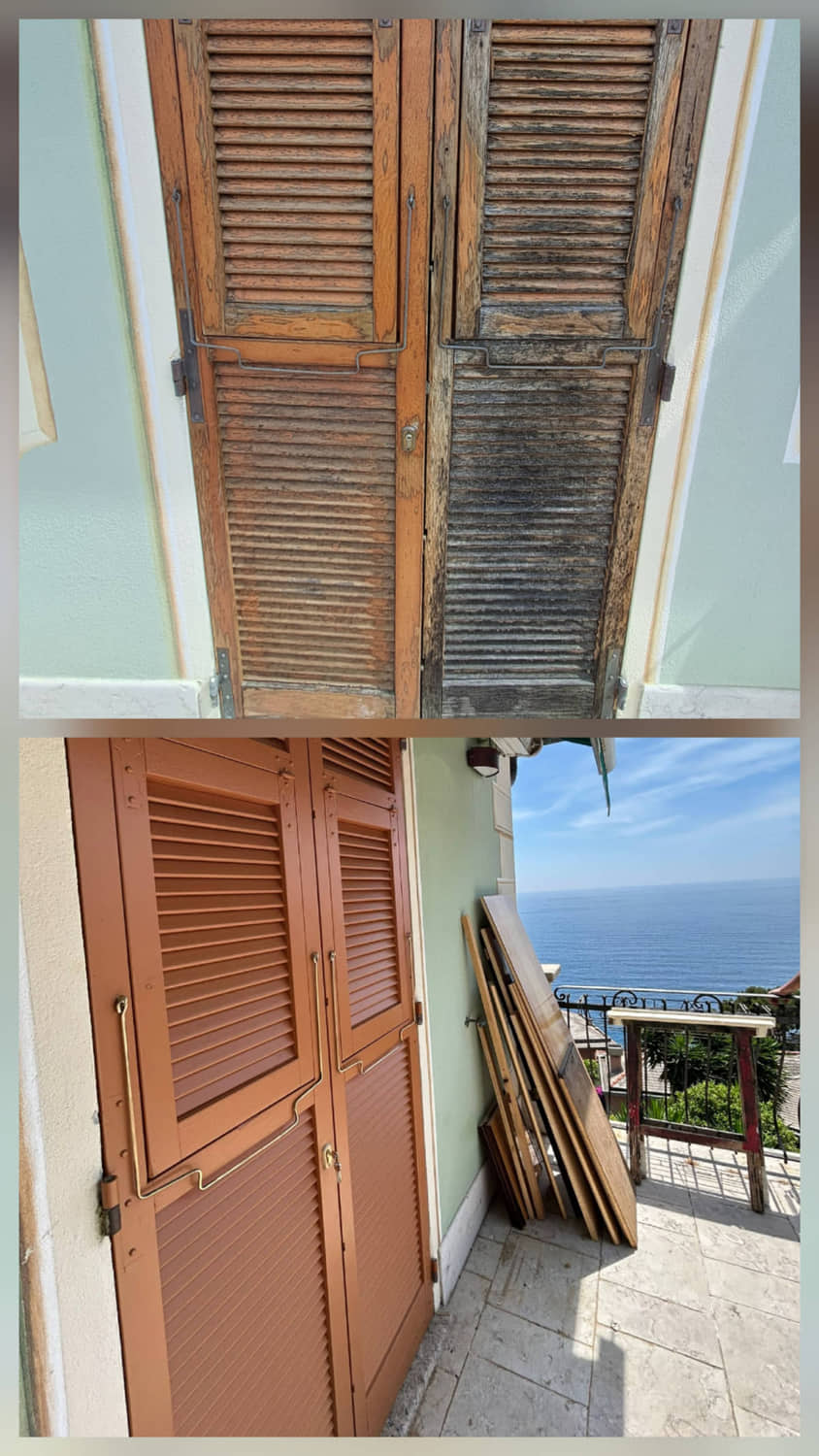 Restauro persiane marroni con vista mare e balcone – prima e dopo – v2
