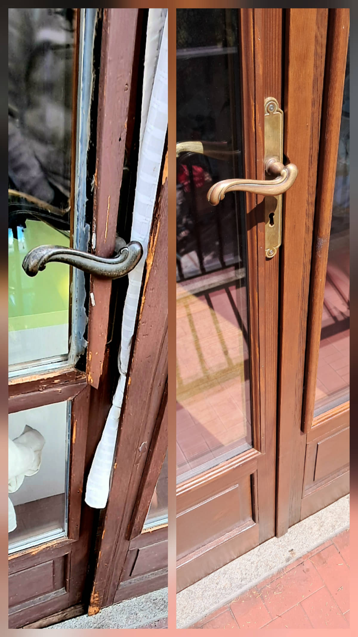 Porta in legno con maniglia ottone – isolamento e restauro Porta in legno con maniglia ottone – isolamento e restauro