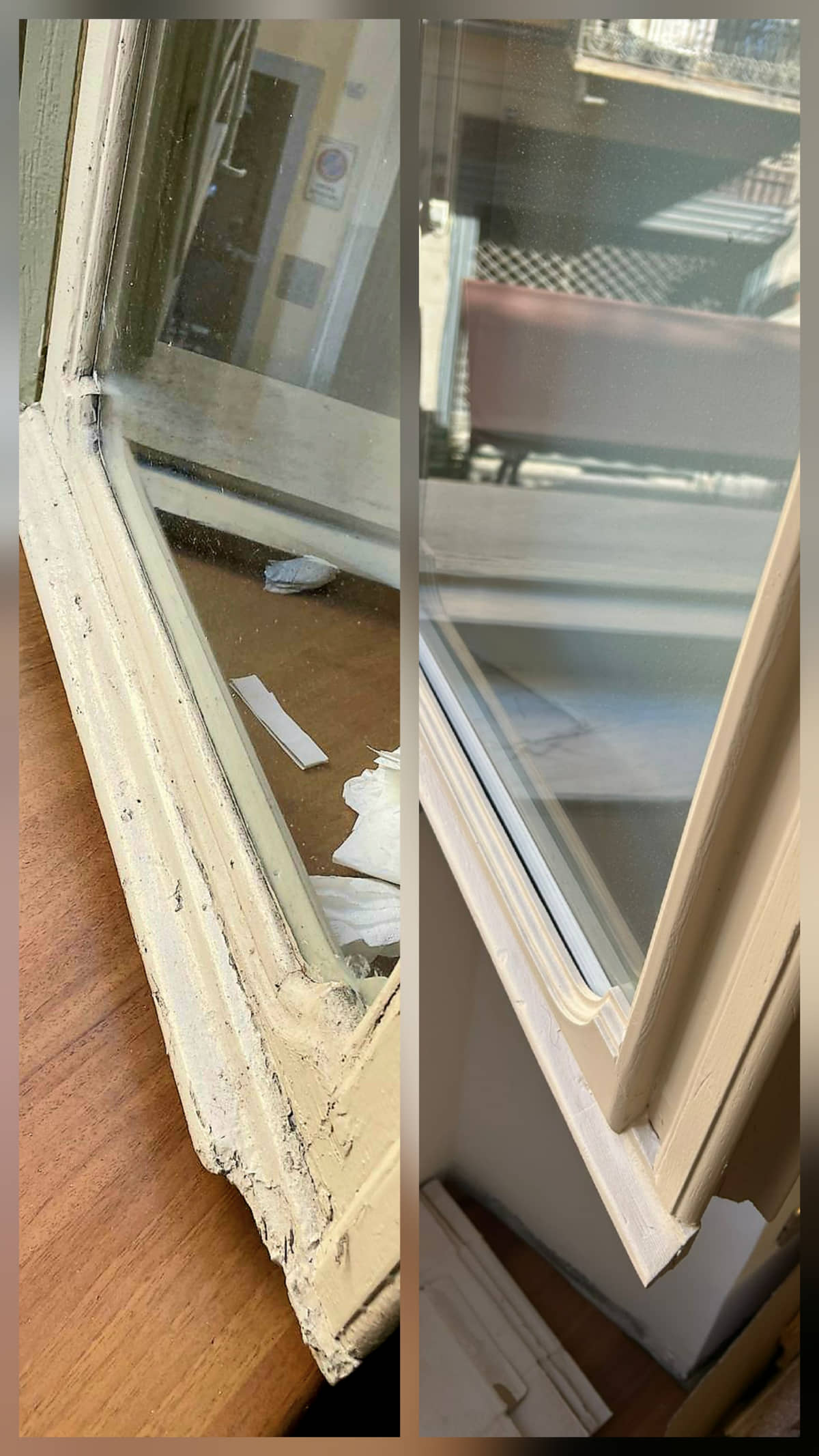 Davanzale finestra restaurato con isolamento – prima e dopo Davanzale finestra restaurato con isolamento – prima e dopo